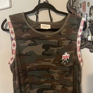 Beaded embroidered Ralph Lauren camo camouflage loose tank Denim & Supply